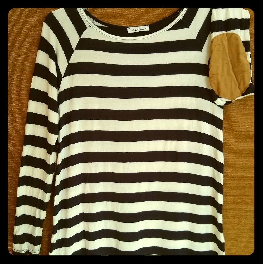 Blue/white Striped Shirt with Elbow Patches